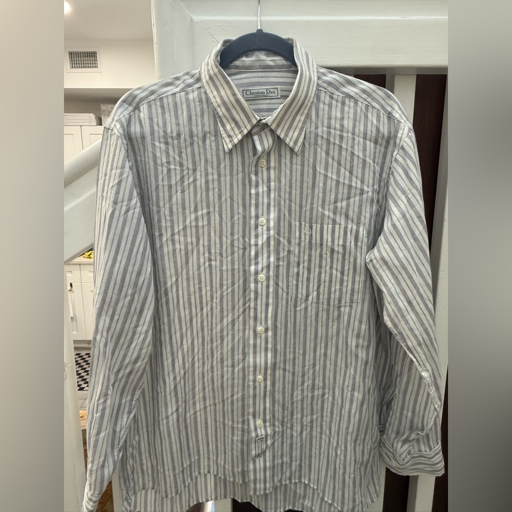 Dior Men's Blue and White Striped Shirt